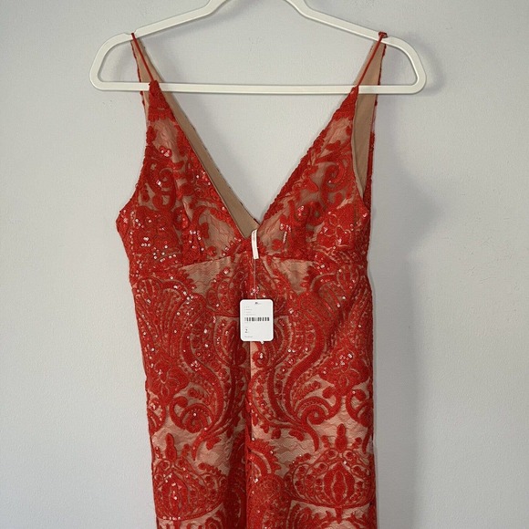 Free People Womens Night Shimmers Lace Sequined Red Dress Unworn Size 2 - Picture 7 of 13
